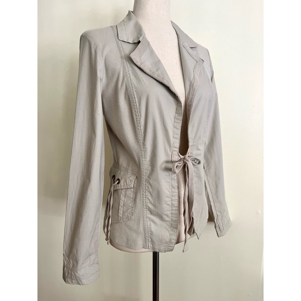 Y2K Blazer Light Jacket Khaki XCVI Contrast Tie Front Indie Sleaze Size Medium